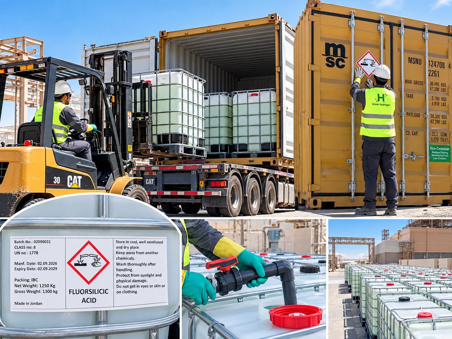 IBC-Behälter und industrieller Verladekontext für Fluorkieselsäure