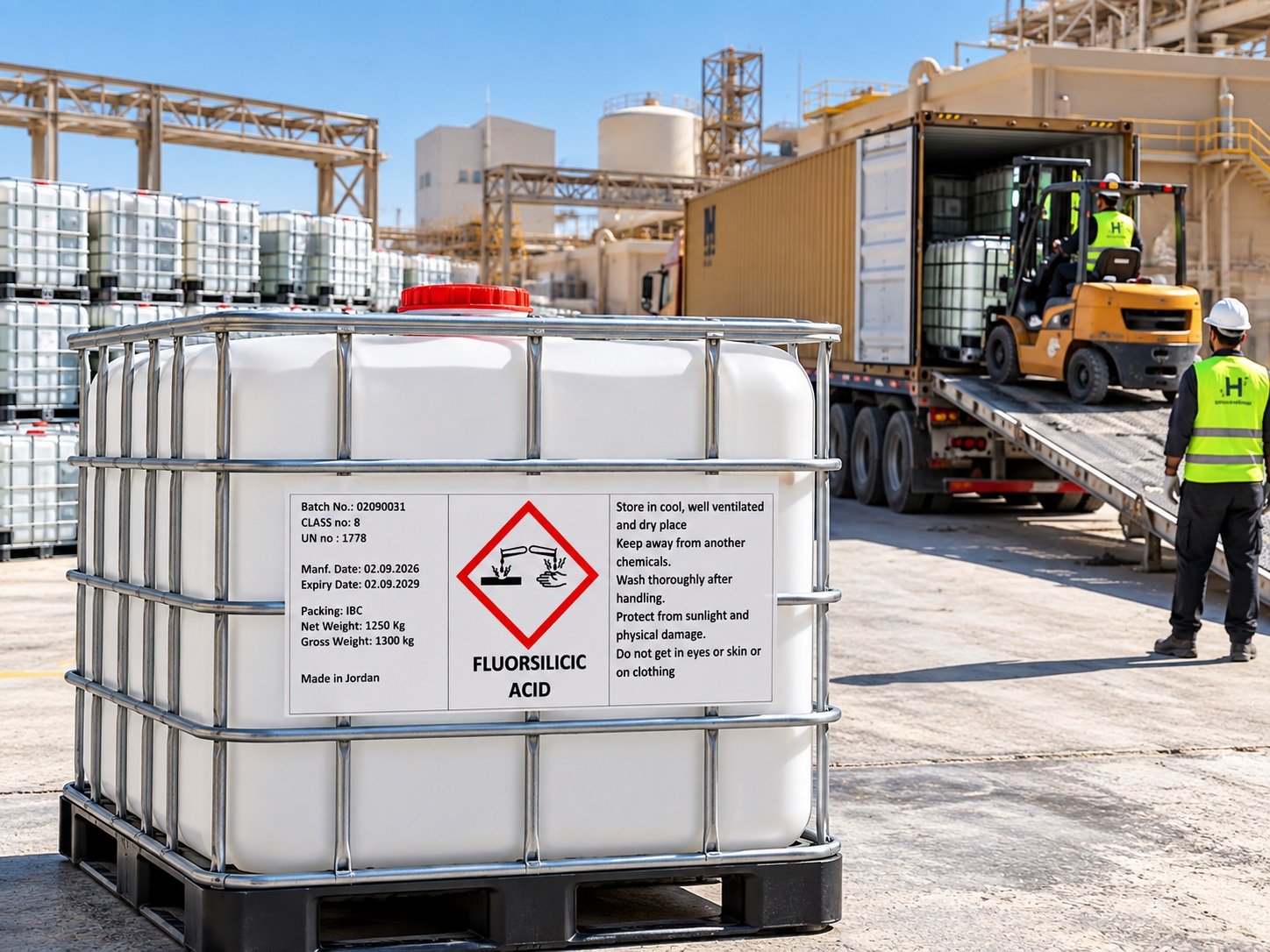 Beispiel eines Versandetiketts für Fluorkieselsäure im IBC