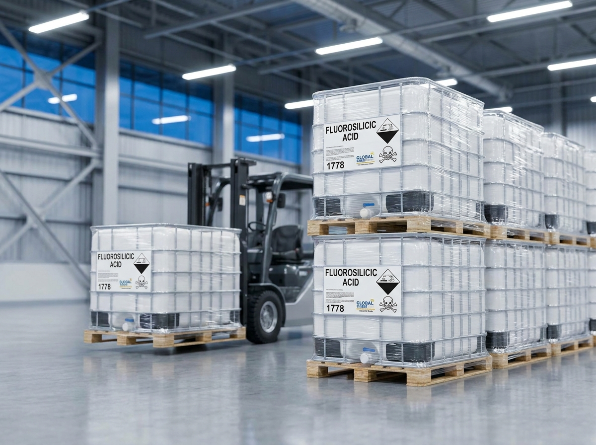 Fluorkieselsäure in IBC-Verpackung innerhalb einer industriellen Logistikumgebung